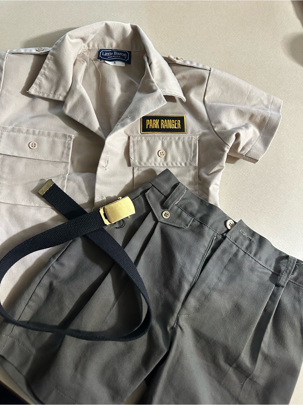 Kids Junior Park Ranger Uniform Shirt and Pants Set - Beige & Green -Size 5